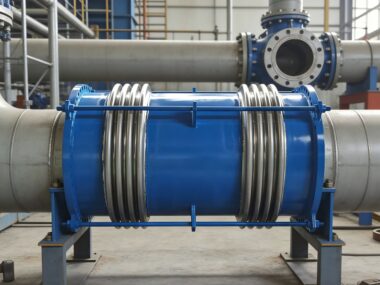 Stainless steel bellow expansion joint installation at a seawater treatment plant project in Hanoi, Vietnam.